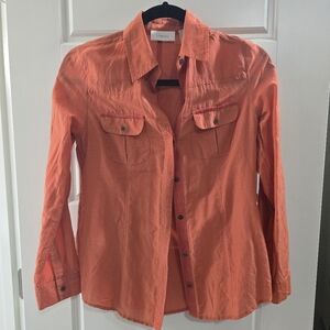 Chico's Orange Relaxed Fit Button Down Shirt